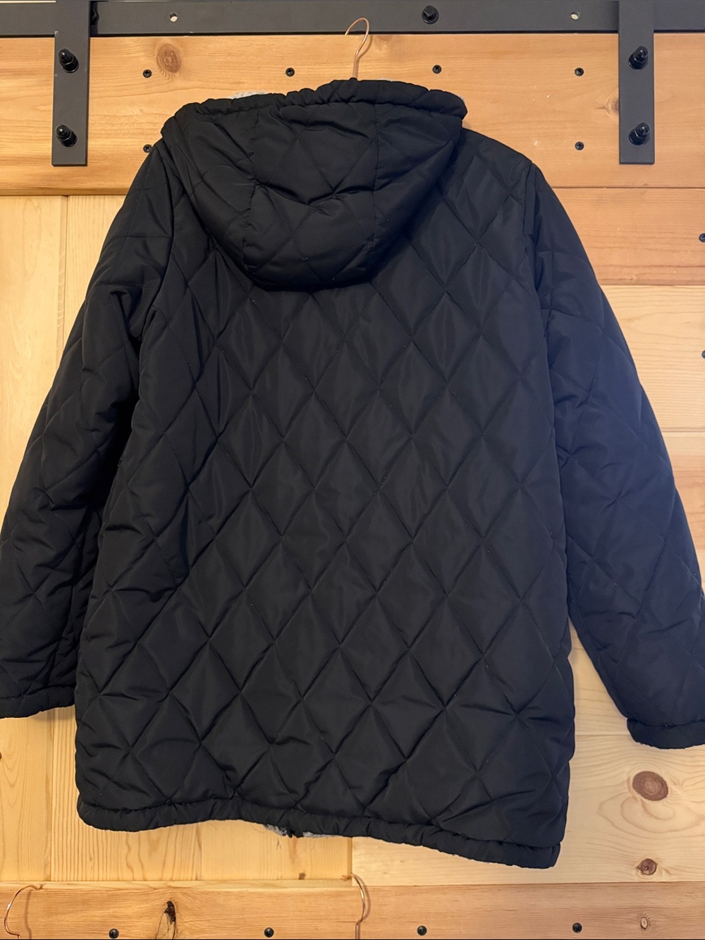 Free Country Black Quilted Hooded Puffer with Gray Sherpa Lining - Picture 2 of 6
